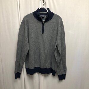 J Crew Mens Sweater Size XL Navy Gray Herringbone Qtr Zip Long Sleeve Pullover